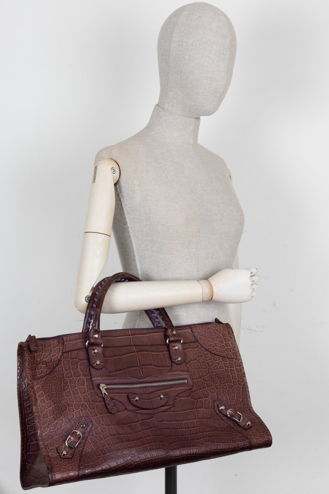 Sac City XL BALENCIAGA en alligator prune