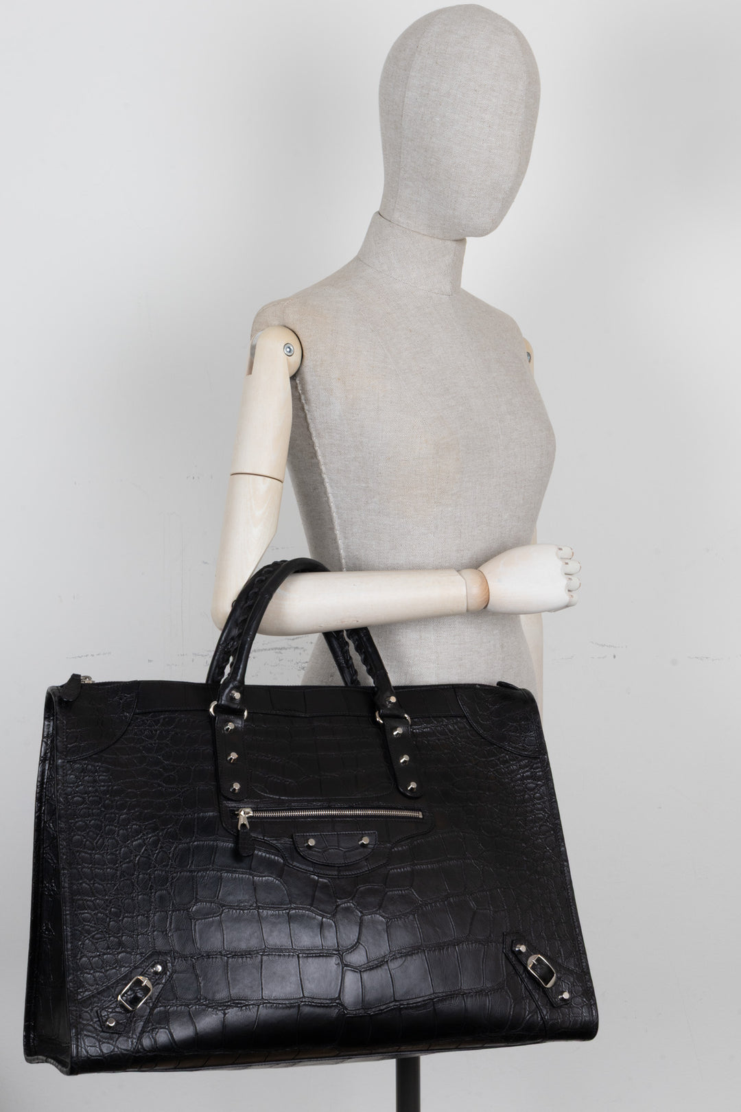 BALENCIAGA City Weekender Bag Alligator Black