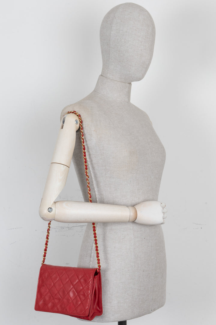 CHANEL Vintage Quilted Flap Leather Red