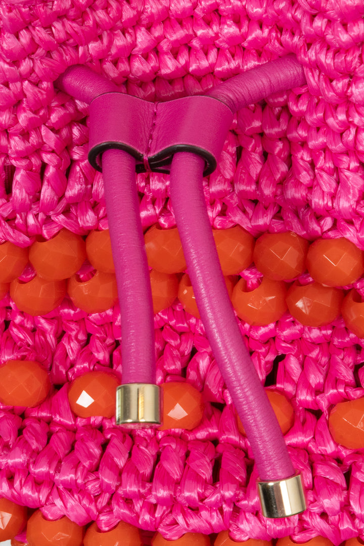 JIMMY CHOO Bon Bon Bucket Bag Raffia Pink