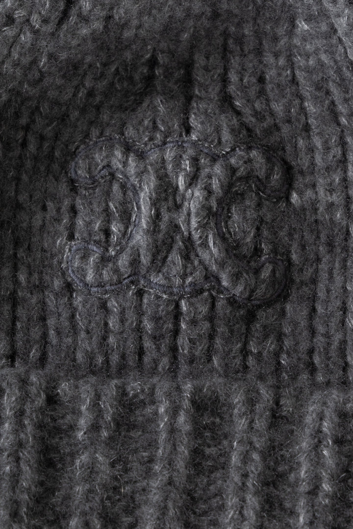 CELINE Triomphe Knit Beanie Hat Cashmere Grey