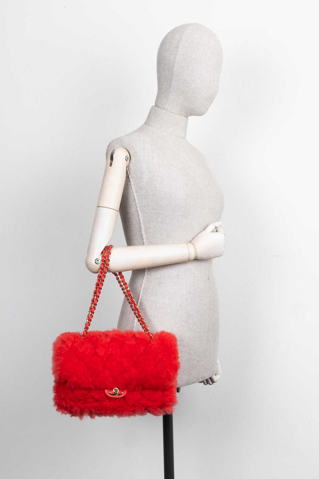 CHANEL 2019 Shearling Classic Single Flap Coral