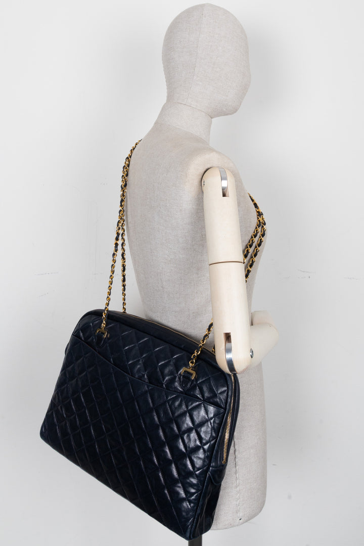 CHANEL Quilted Camera Messenger Bag Navy