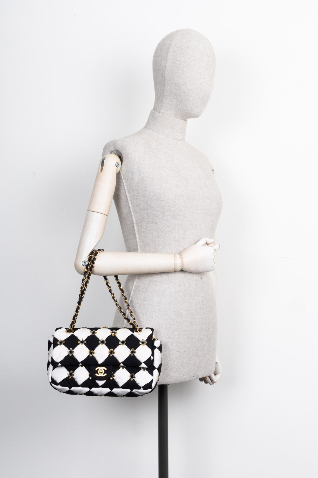 CHANEL Pre Fall 2021 Metier D'Art Checkerboard Embroidered Single Flap Satin