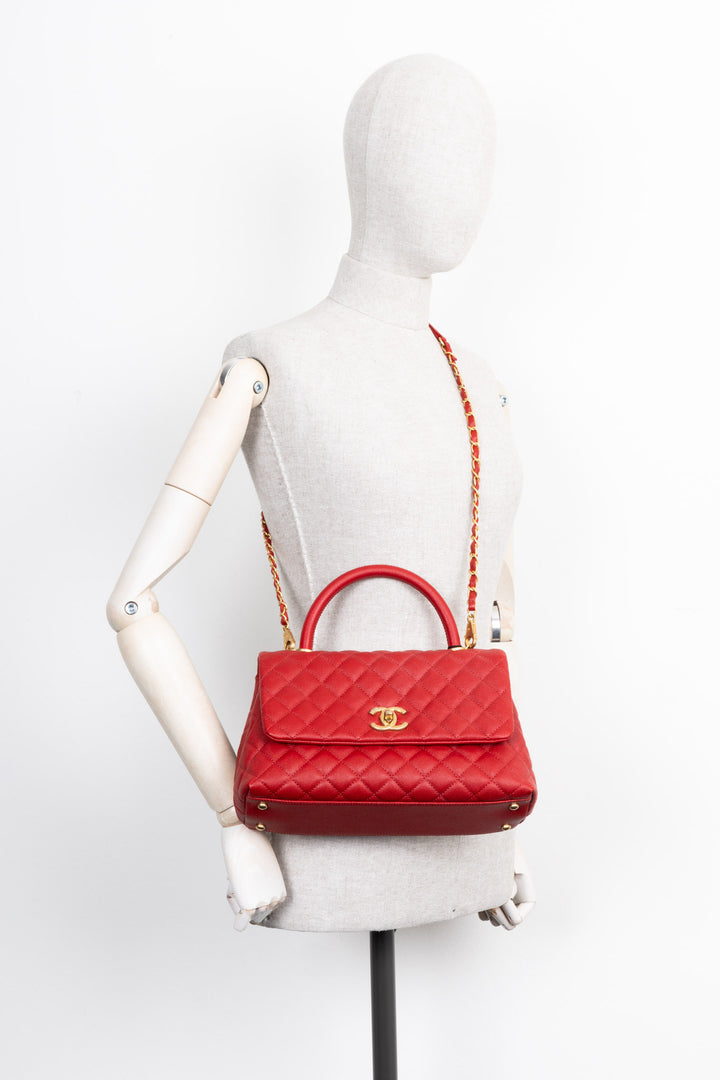 CHANEL Coco Handle Bag Red Caviar Leather