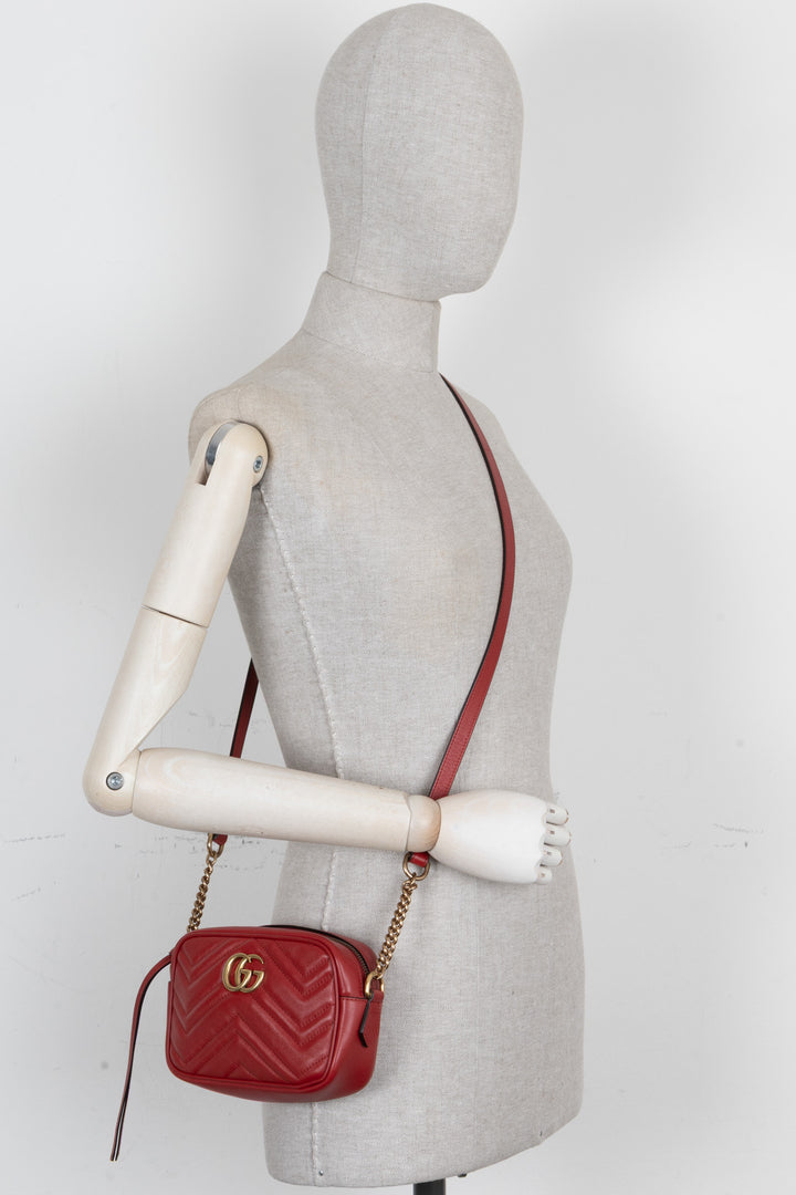 GUCCI Small Marmont Camera Bag Leather Red