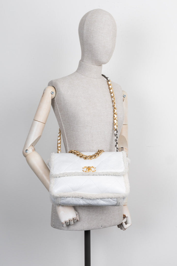 CHANEL 19 Bag White Shearling