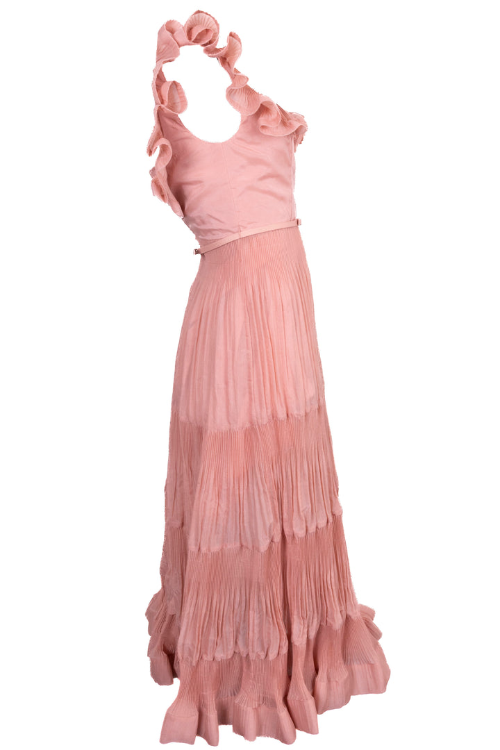 ZIMMERMANN Pleated Tiered Midi Dress Dusty Pink
