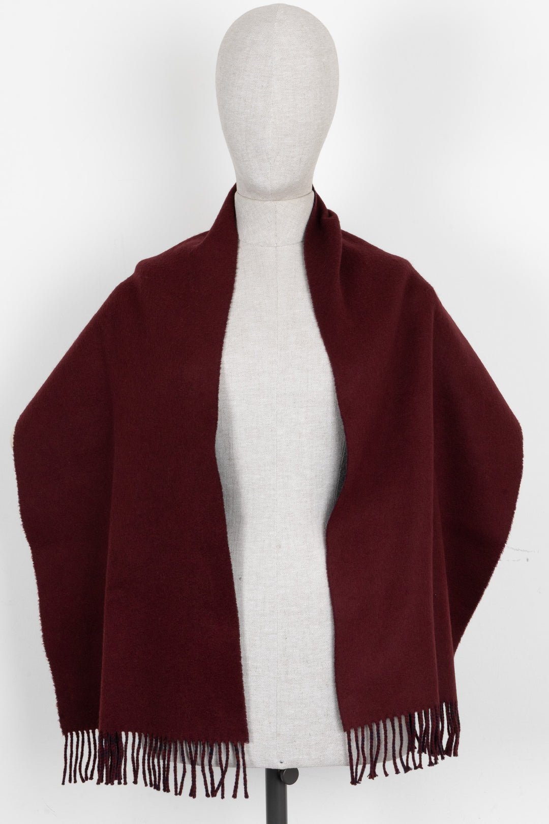 HERMÈS Double Face Fringed Scarf Cashmere Burgundy