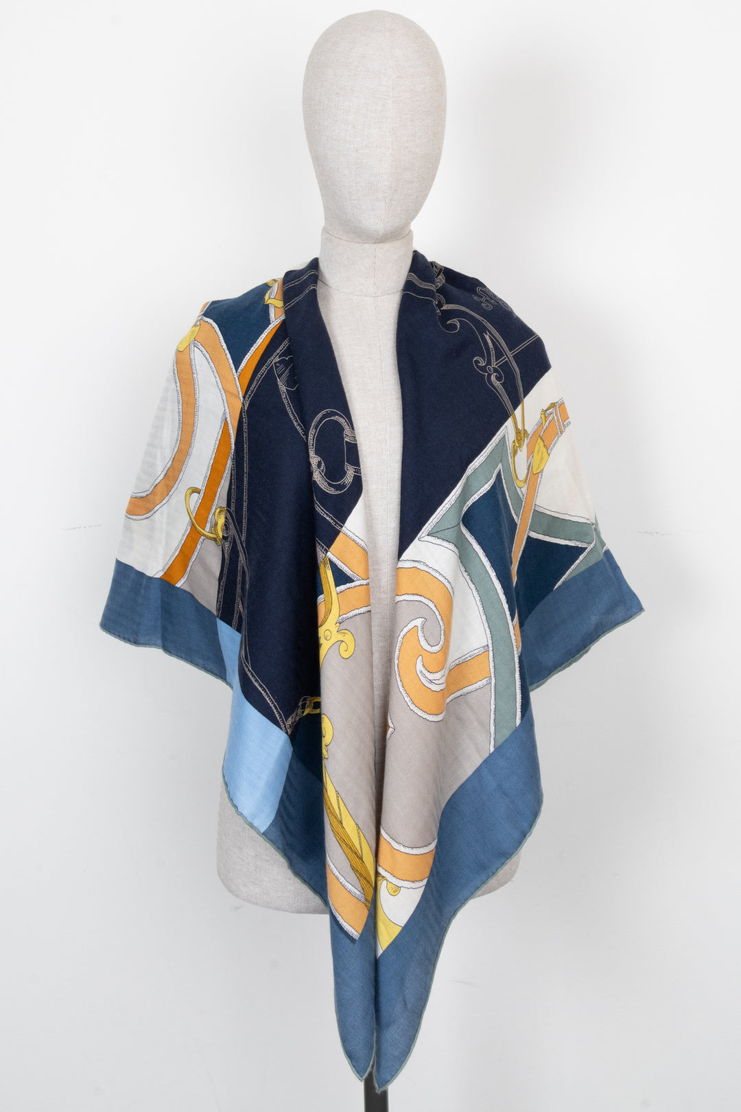 HERMÈS L'Instruction Du Roy 140 Scarf Cashmere Blue