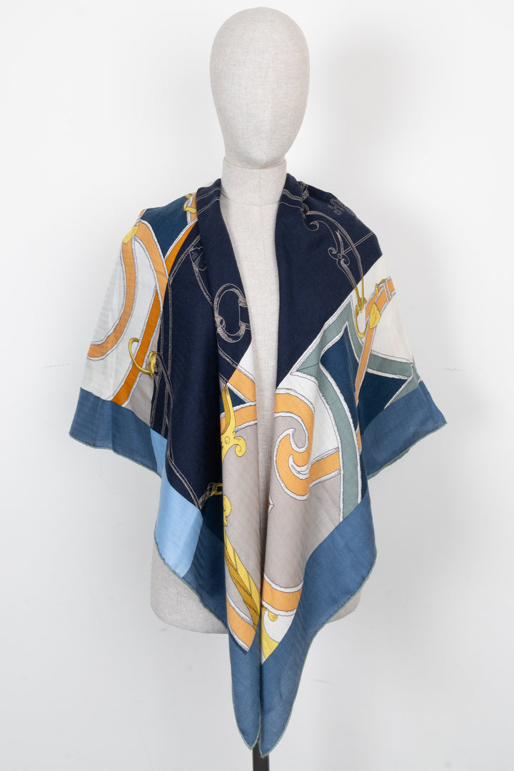 HERMÈS L'Instruction Du Roy 140 Scarf Cashmere Blue