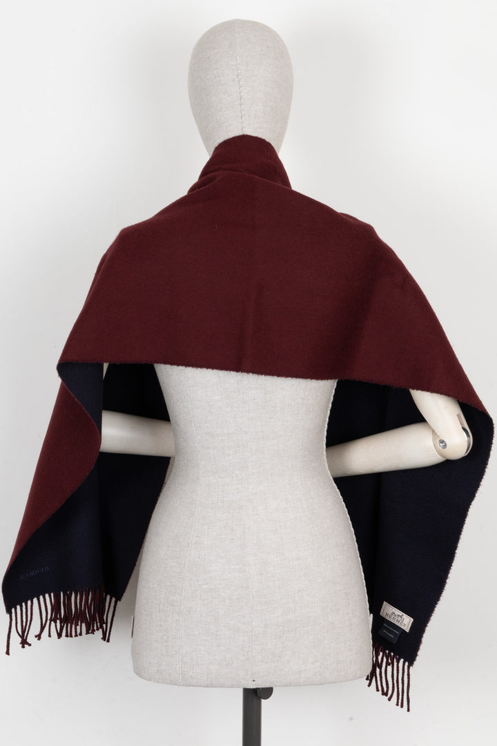 HERMÈS Double Face Fringed Scarf Cashmere Burgundy