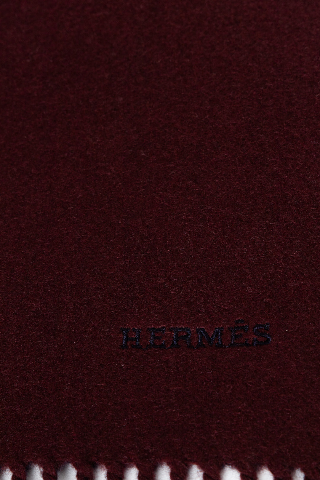 HERMÈS Double Face Fringed Scarf Cashmere Burgundy