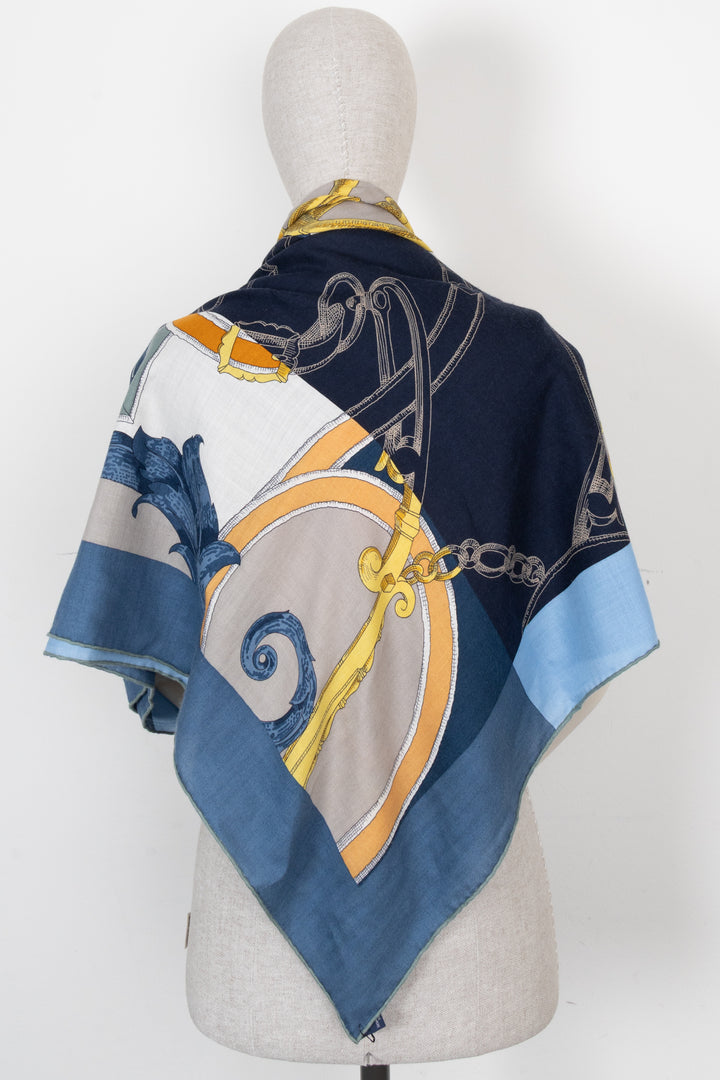 HERMÈS L'Instruction Du Roy 140 Scarf Cashmere Blue