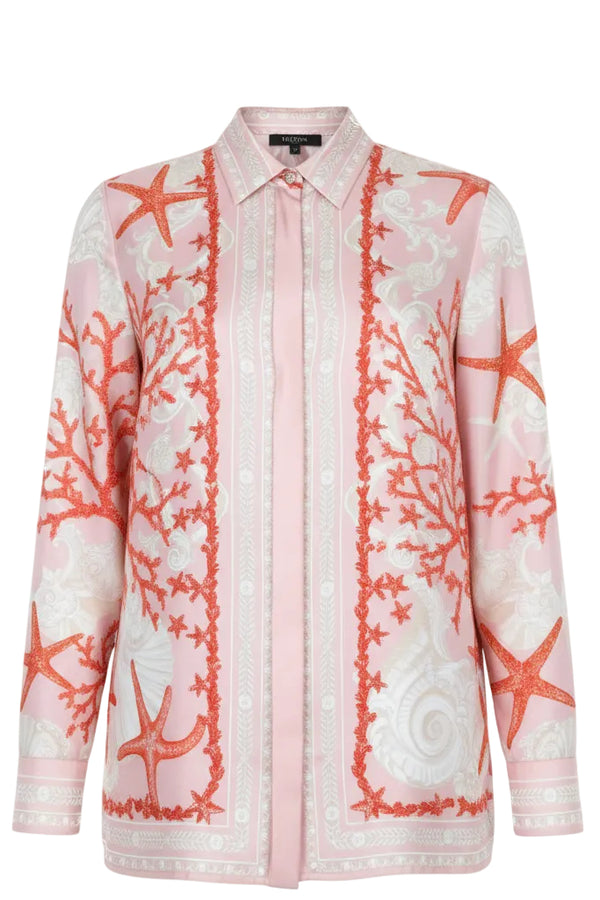 VERSACE Seastar Medusa Print Shirt Silk Pink