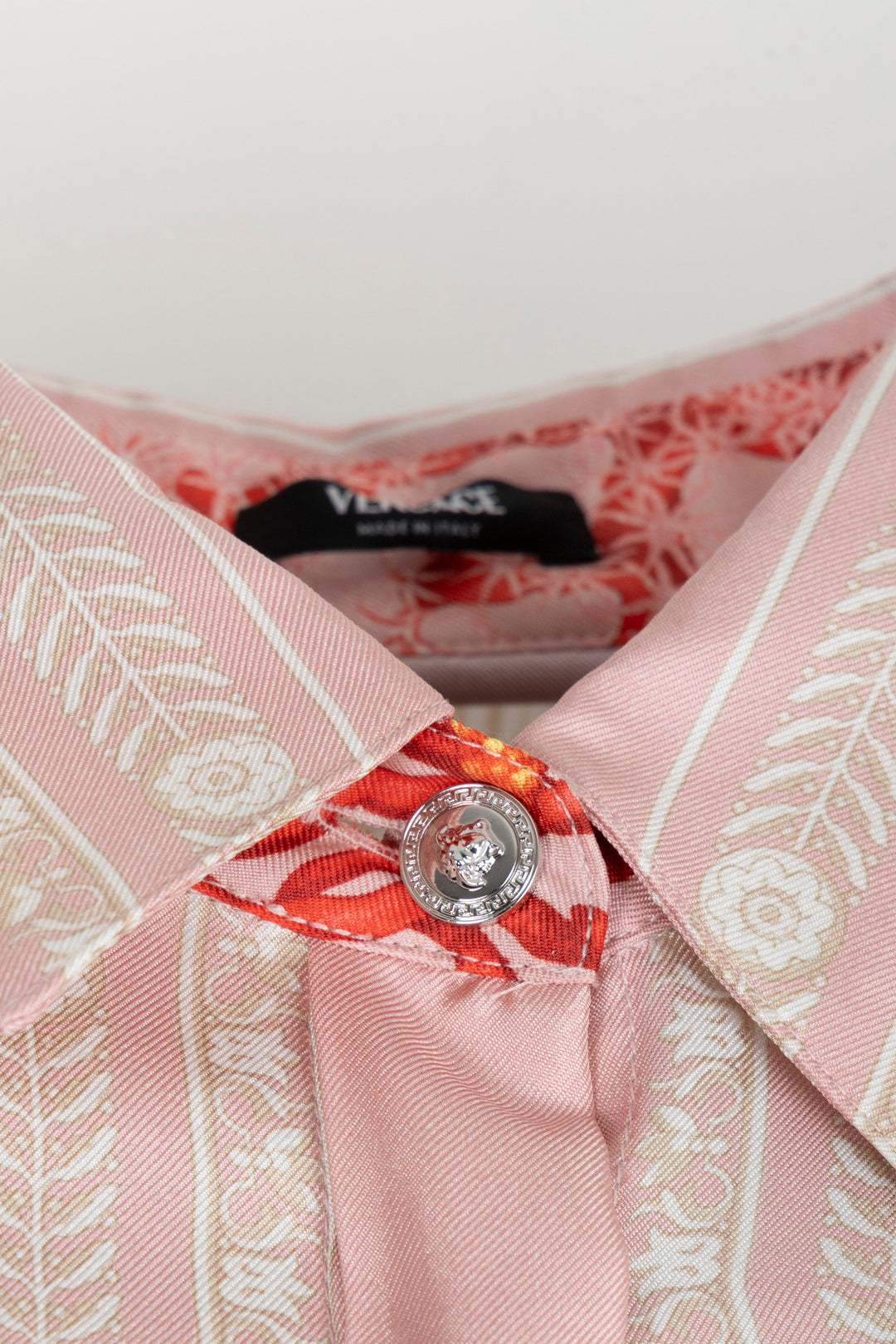 VERSACE Seastar Medusa Print Shirt Silk Pink