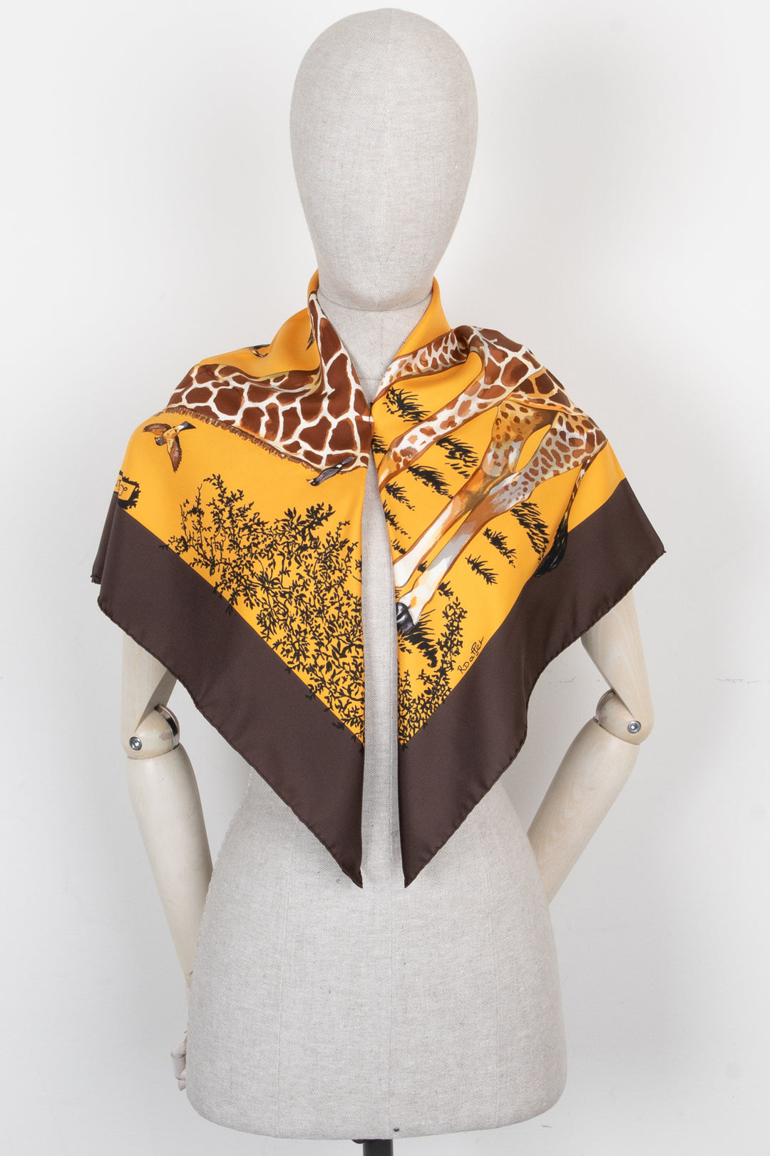 HERMÈS Les Girafes 90 Scarf Silk Brown Orange