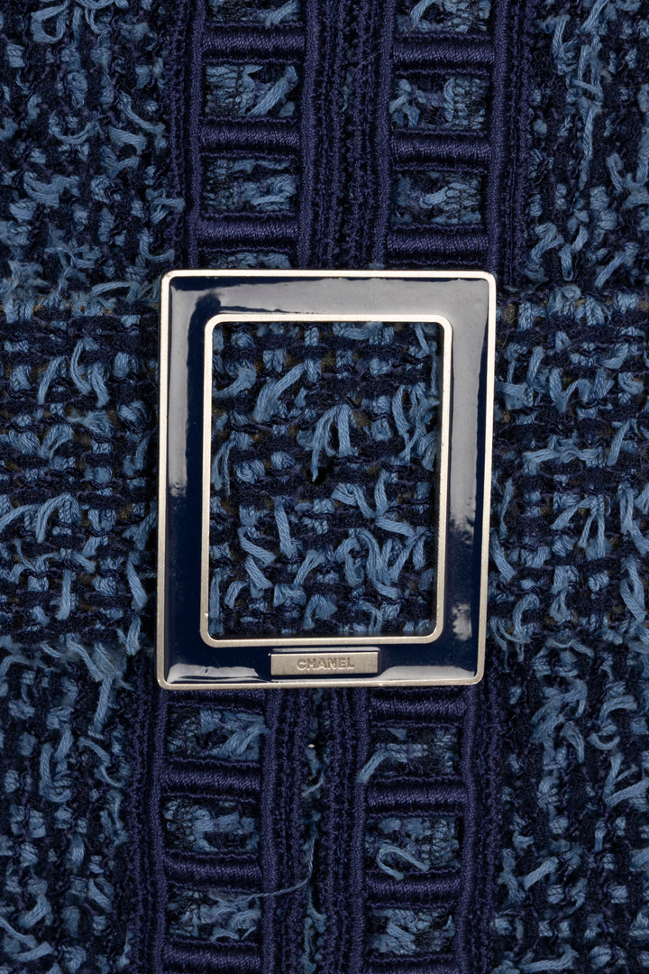 CHANEL 2013 Belted Dress Tweed Blue