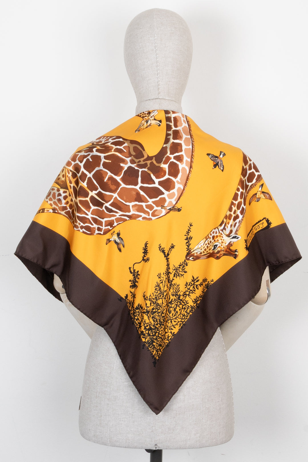 HERMÈS Les Girafes 90 Scarf Silk Brown Orange