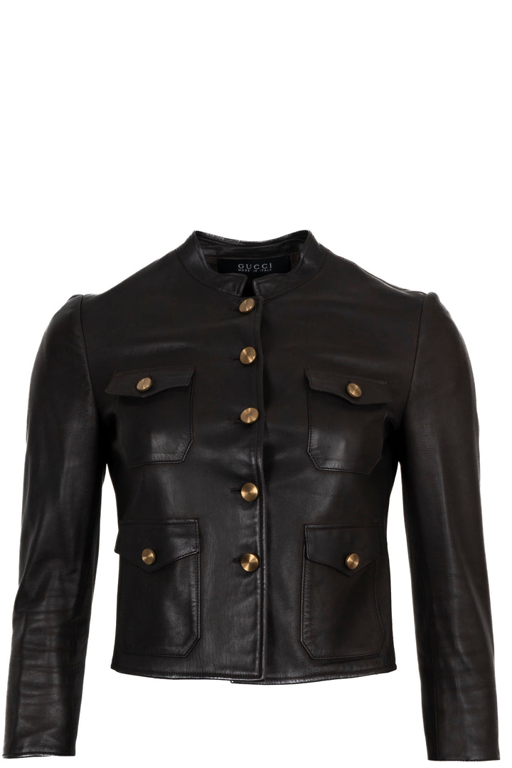 Veste GUCCI par Tom Ford à boutons dorés en cuir marron