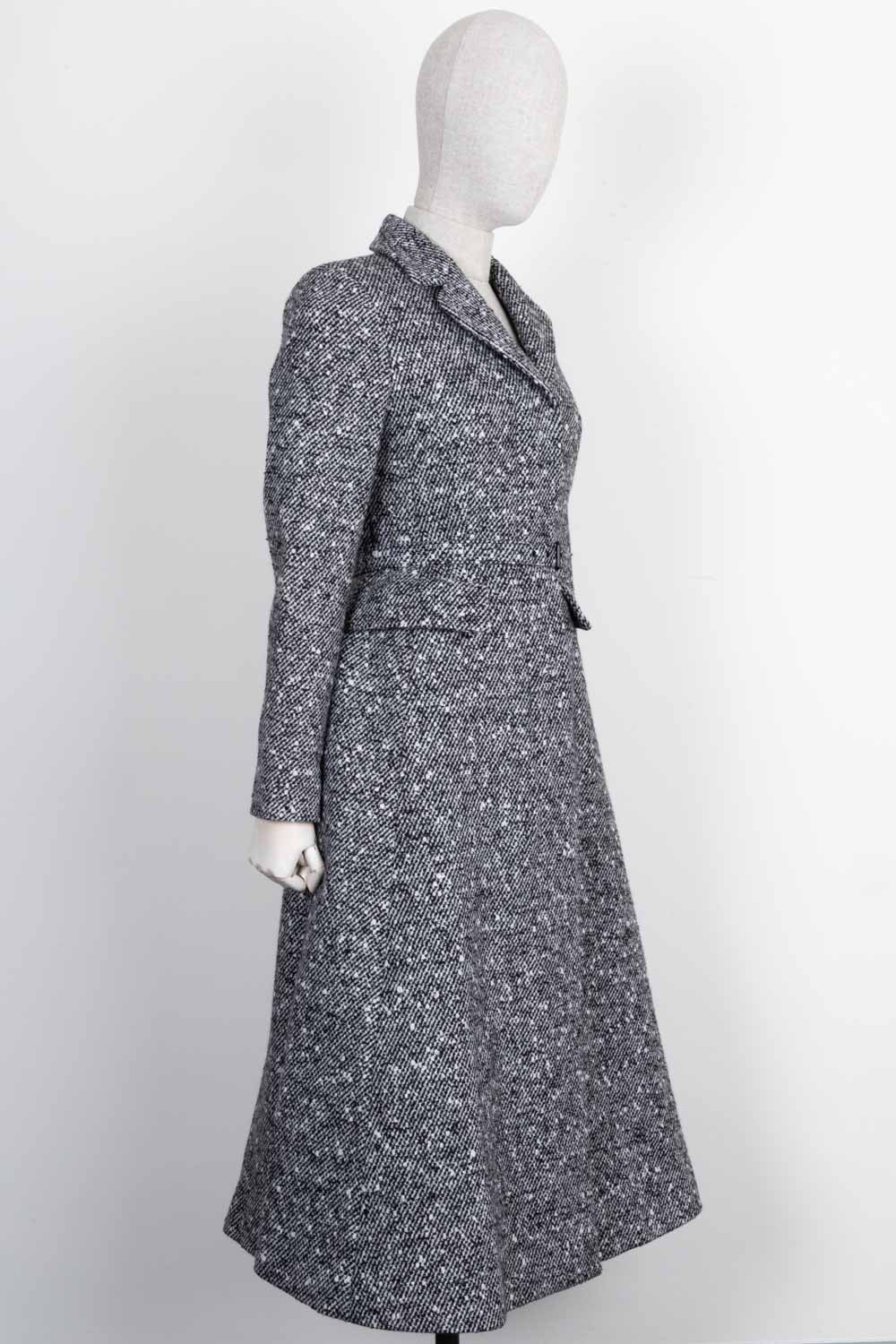 CHRISTIAN DIOR Belted A Line Coat Black White