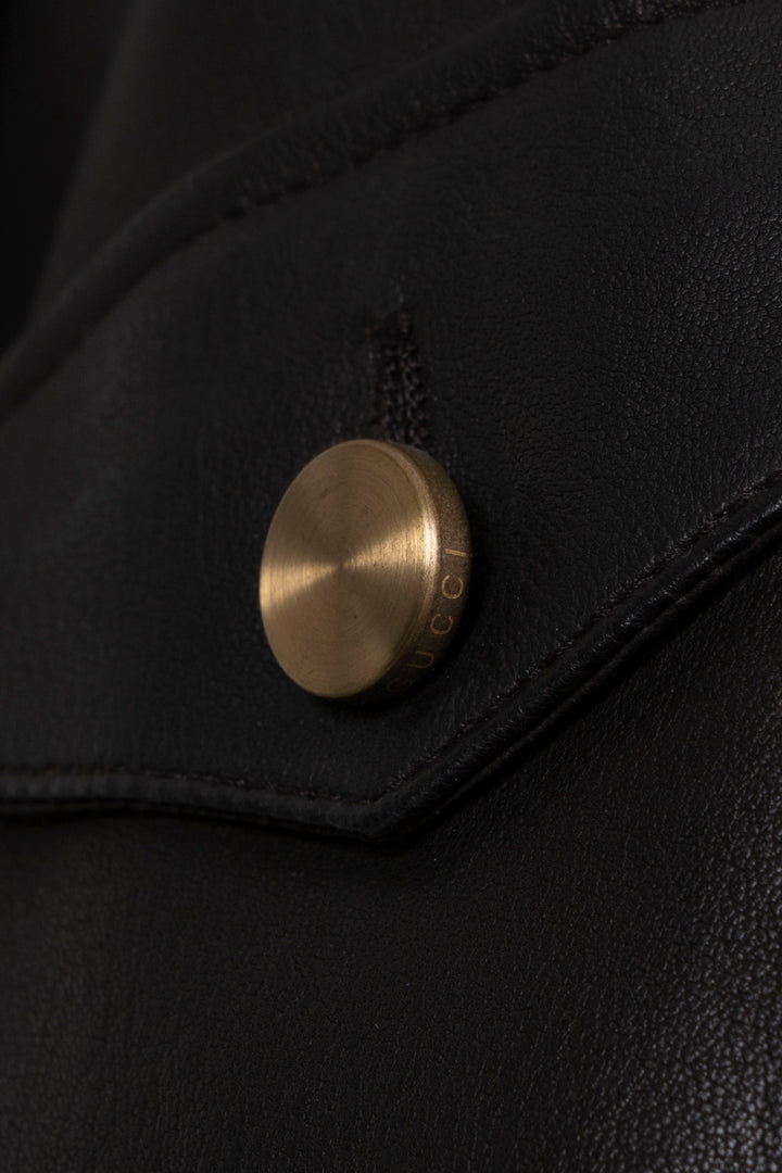 Veste GUCCI par Tom Ford à boutons dorés en cuir marron