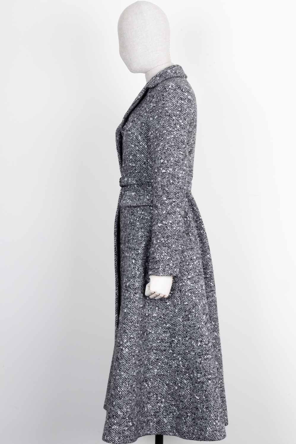 CHRISTIAN DIOR Belted A Line Coat Black White