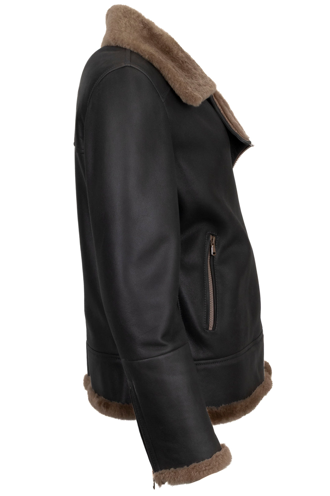 BRUNELLO CUCINELLI Shearling Monili Zip Jacket Leather Brown