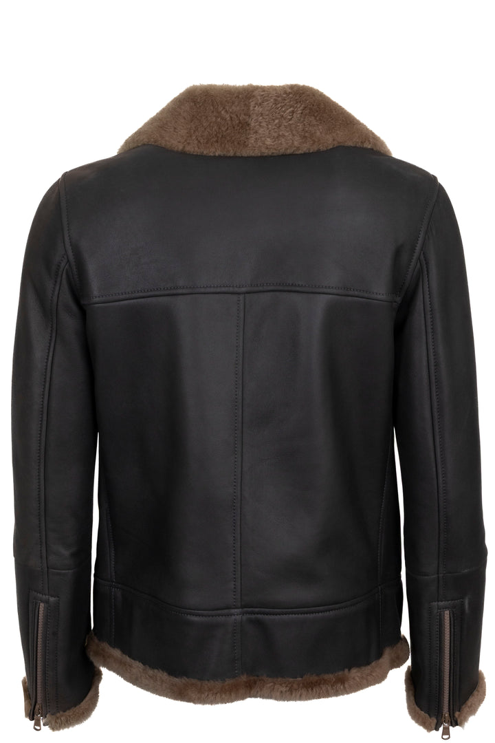 BRUNELLO CUCINELLI Shearling Monili Zip Jacket Leather Brown