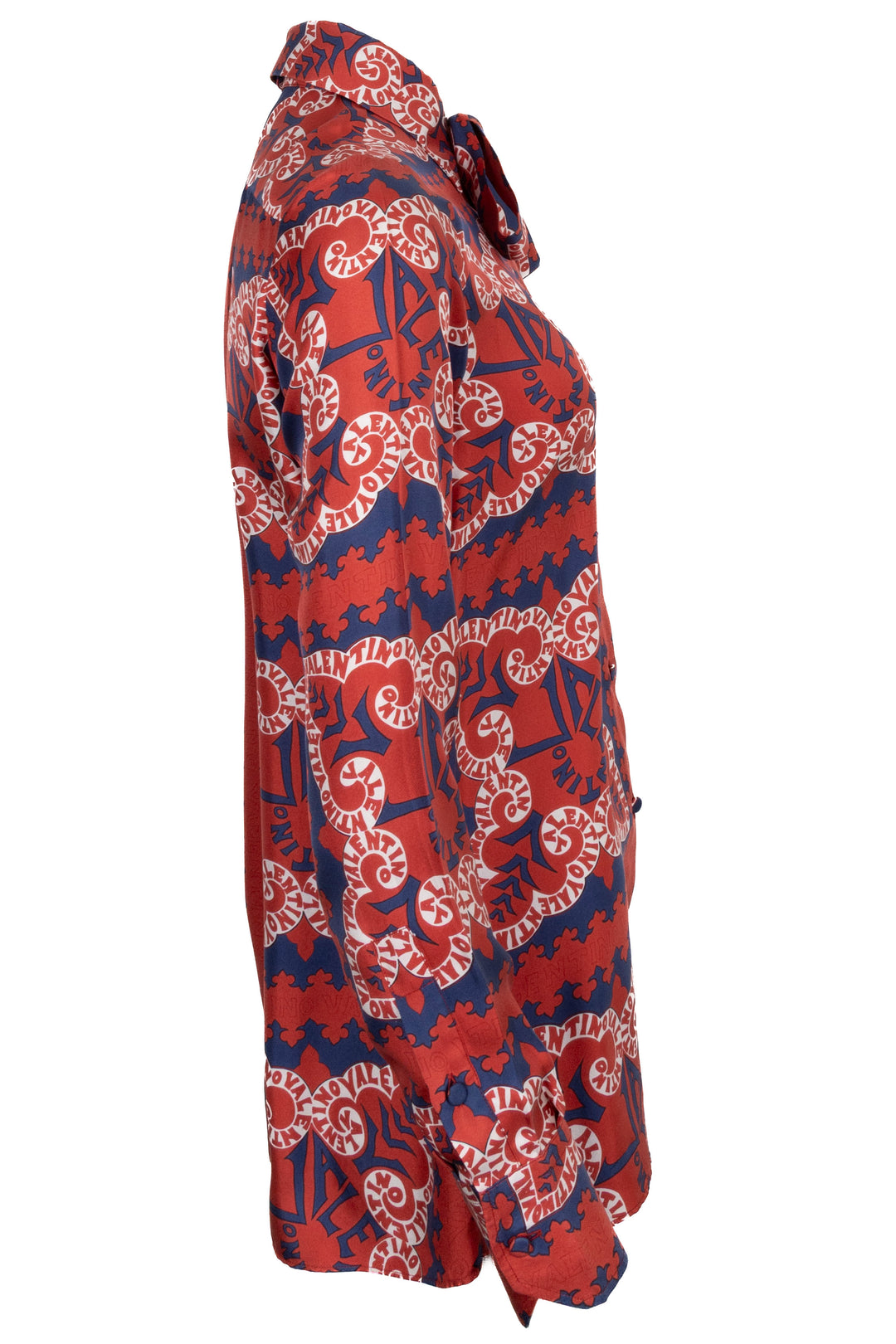 VALENTINO Logo Pussy Bow Blouse Silk Red