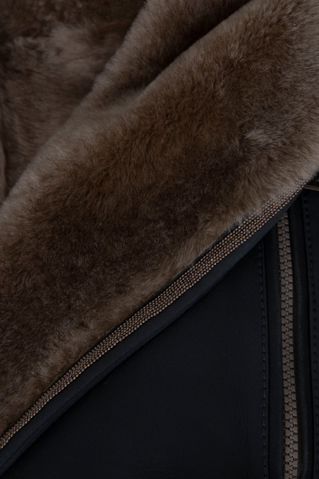 BRUNELLO CUCINELLI Shearling Monili Zip Jacket Leather Brown
