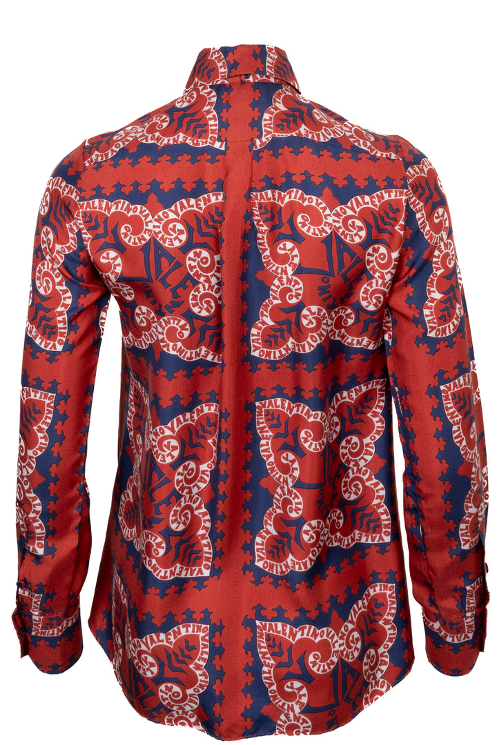 VALENTINO Logo Pussy Bow Blouse Silk Red