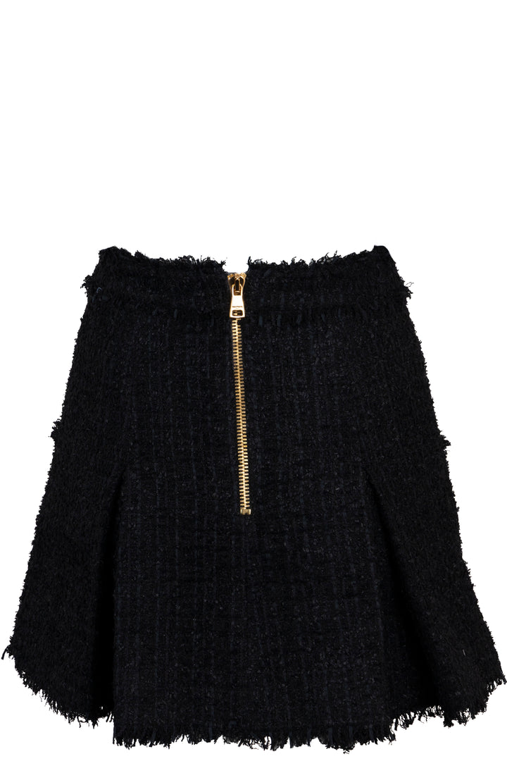 Mini-jupe plissée en tweed noir BALMAIN