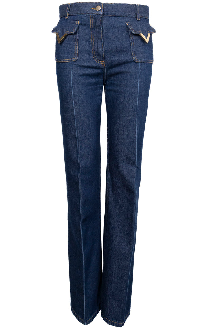 VALENTINO VLogo Cropped Denim Pants Dark Blue