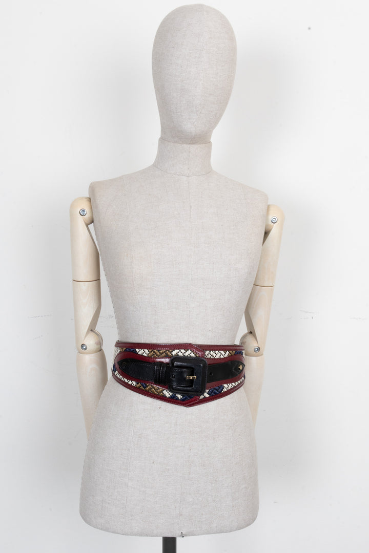 BURBERRY Wide Belt Raffia Burgundy
