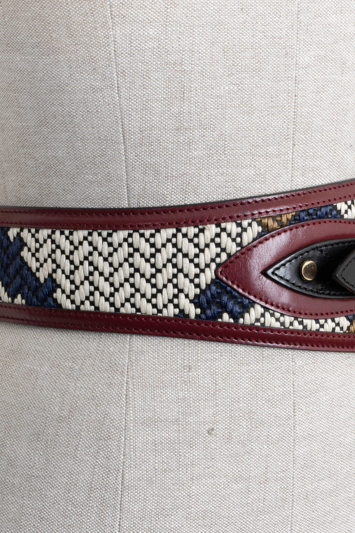 BURBERRY Wide Belt Raffia Burgundy