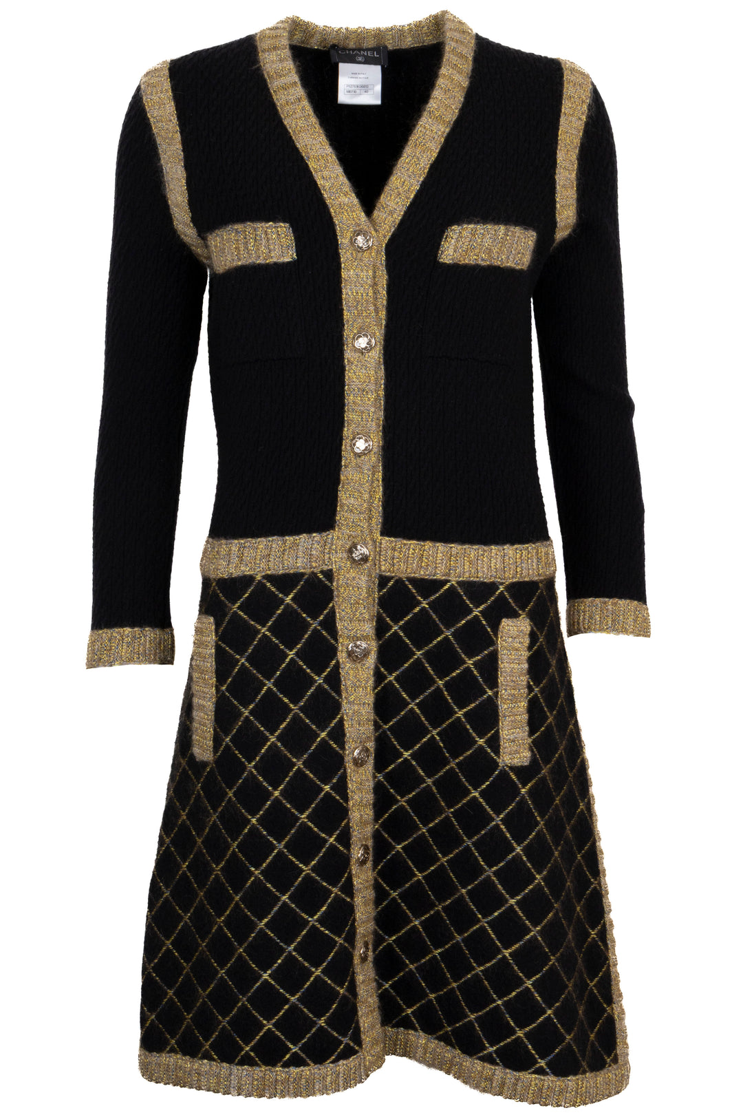 CHANEL 2015 Long Sleeve Knit Dress Cashmere Black