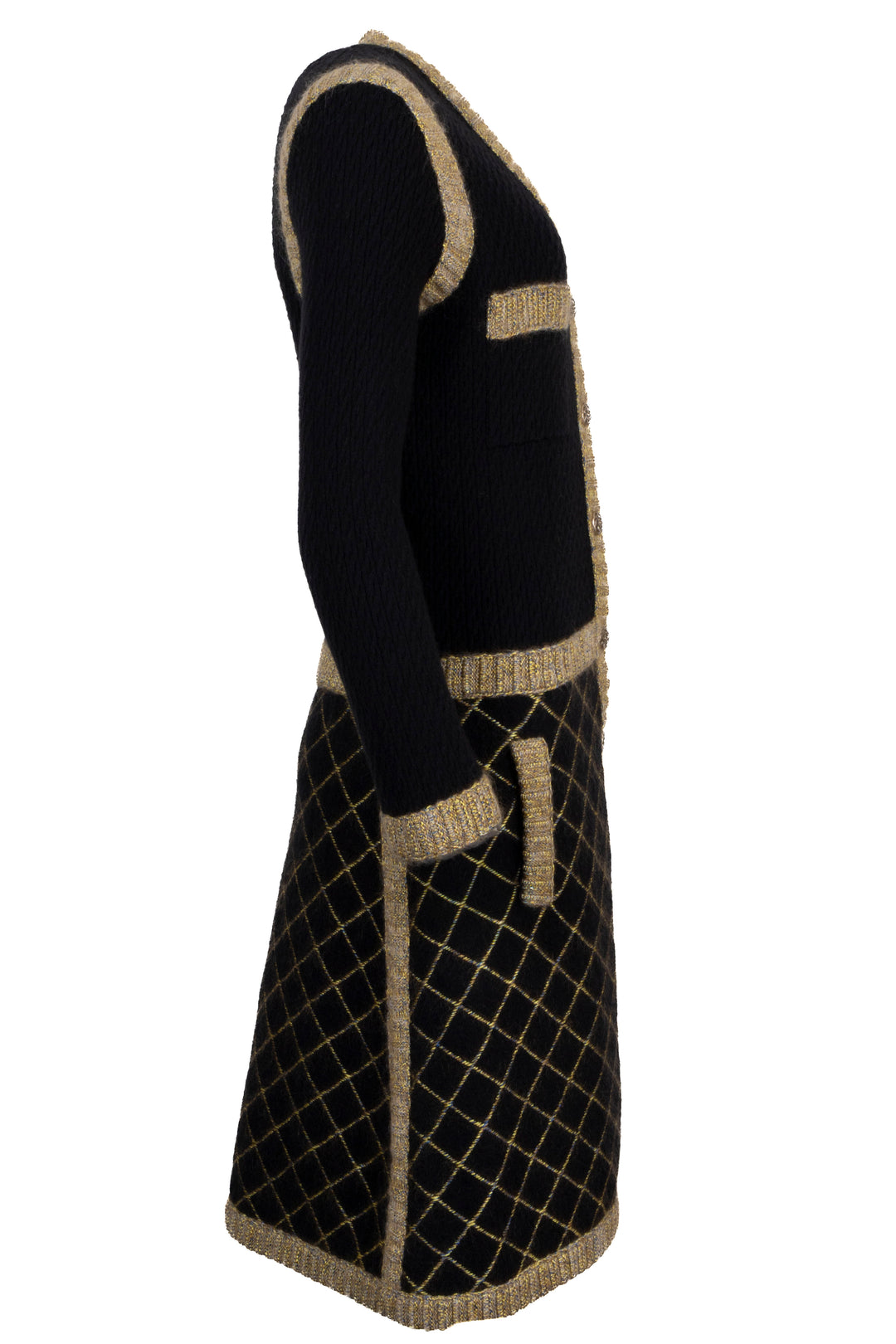 CHANEL 2015 Long Sleeve Knit Dress Cashmere Black