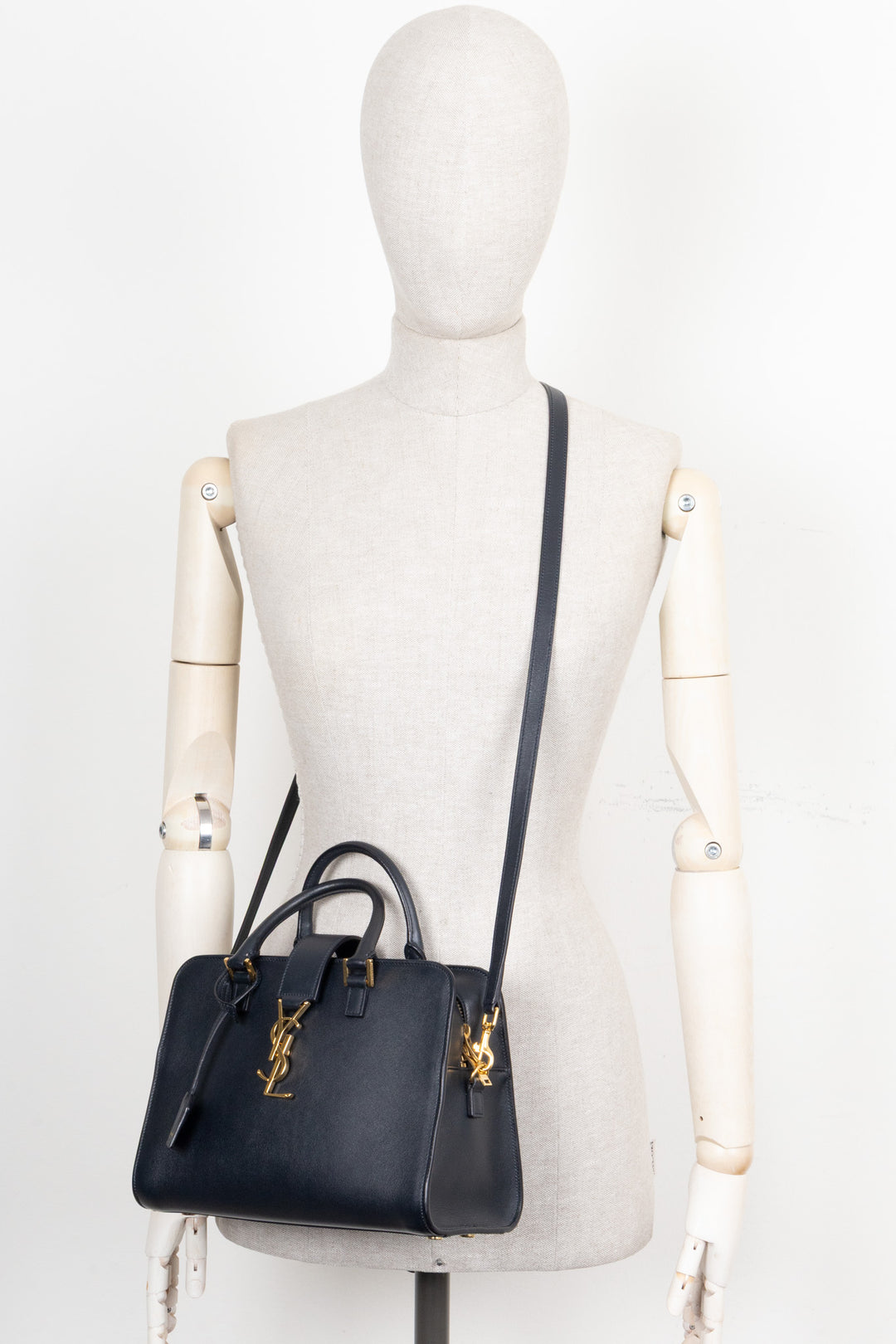 SAINT LAURENT Cabas Baby 2 Ways Top Handle Bag Navy