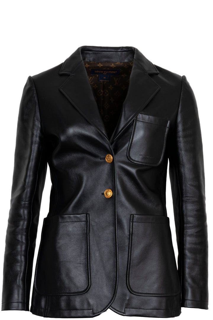 LOUIS VUITTON 2023 Patch Pocket Leather Blazer Black