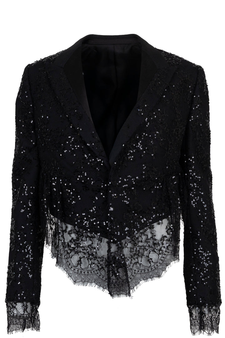 LOUIS VUITTON Habit court en dentelle à sequins en mohair noir