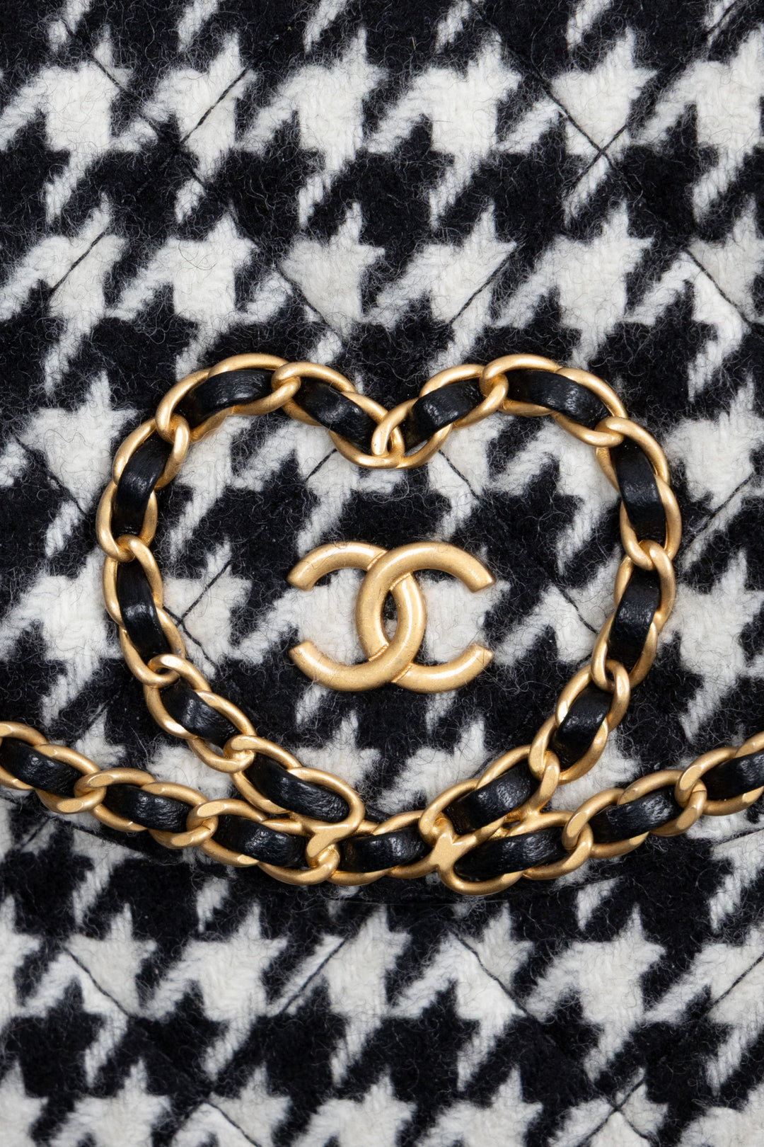 CHANEL Heart CC Houndstooth WOC Black White