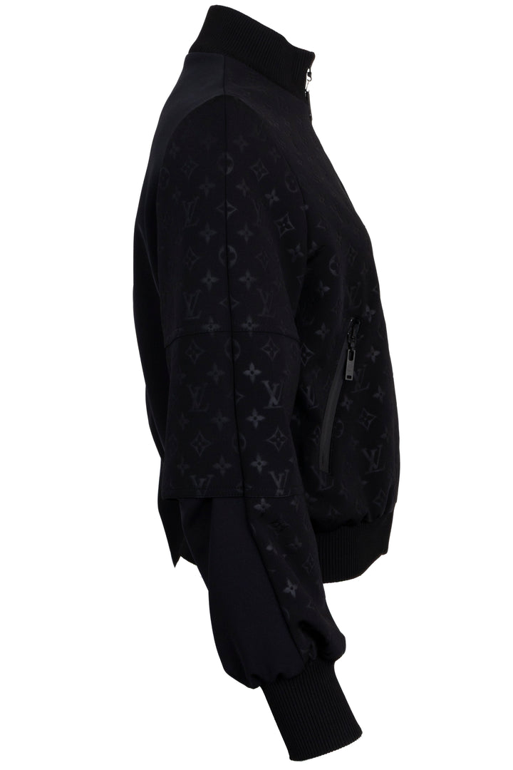 LOUIS VUITTON Embossed Monogram Zip-Up Jacket Neoprene Black