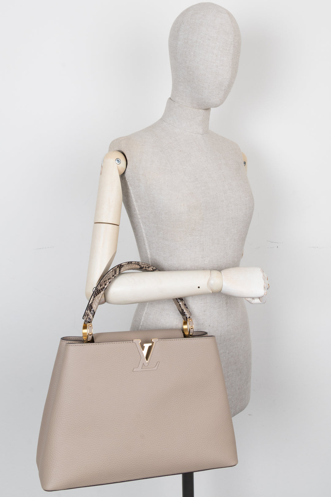 LOUIS VUITTON Capucines GM Python Top Handle Bag Taupe