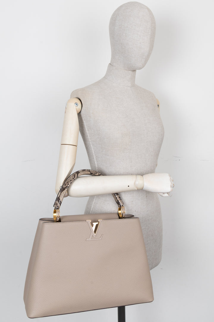 LOUIS VUITTON Capucines GM Python Top Handle Bag Taupe