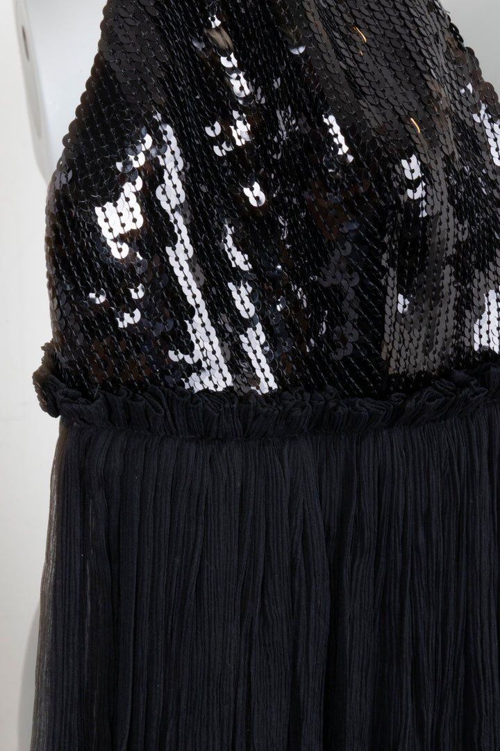 ROBERTO CAVALLI Robe longue en soie à sequins noirs