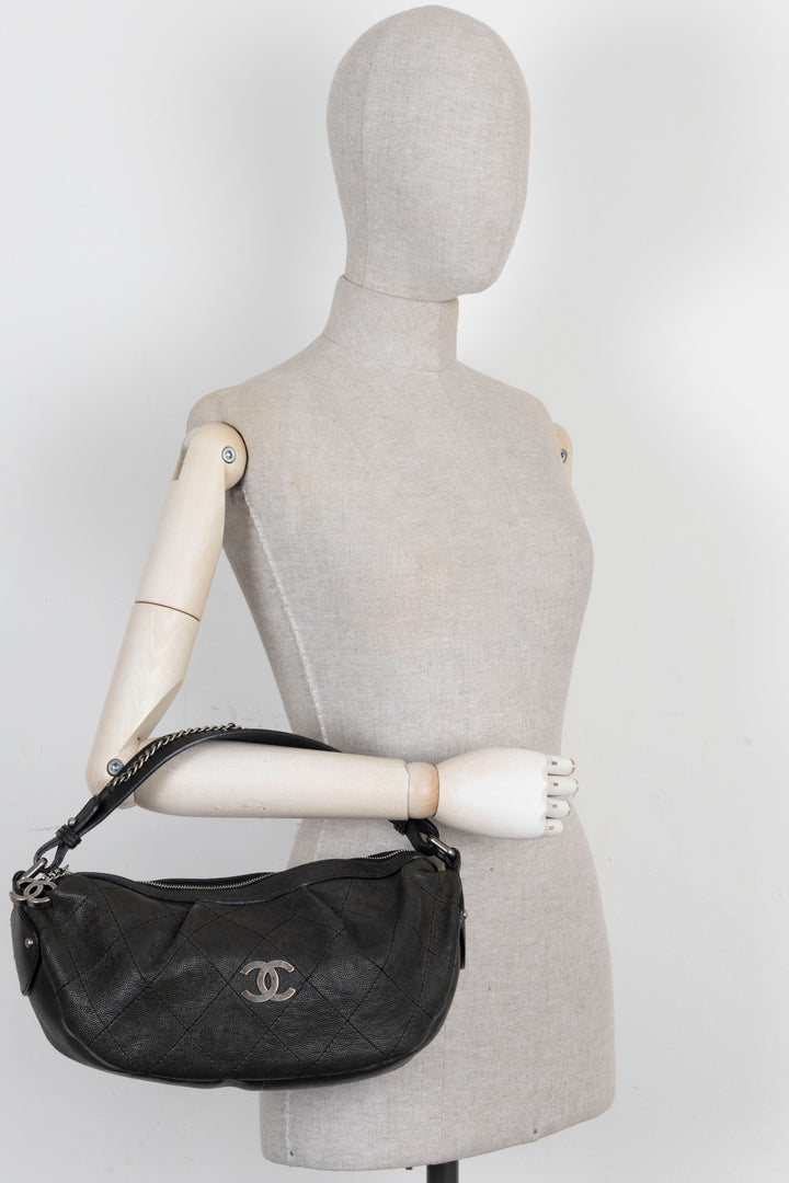 CHANEL Small Outdoor Shoulder Bag Caviar Leather Black