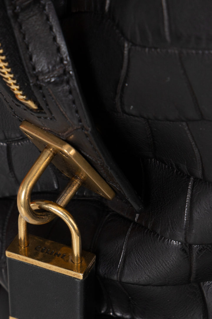 Sac bowling CÉLINE en croco noir