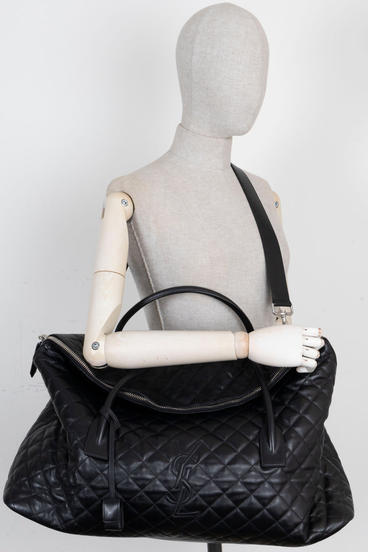 SAINT LAURENT Quilted ES Giant Travel Bag Leather Black