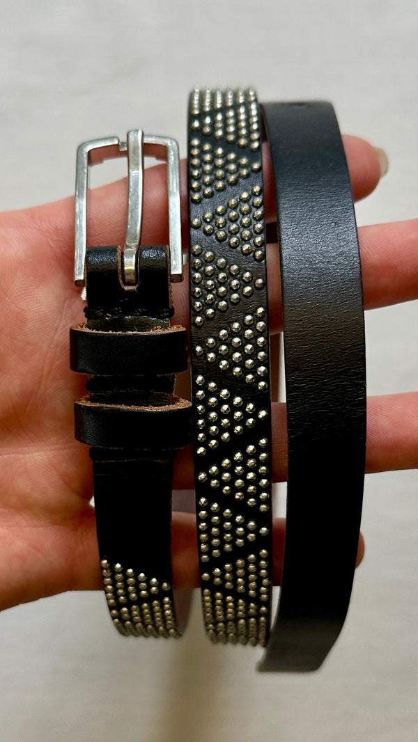 SAINT LAURENT Studded Thin Belt Black